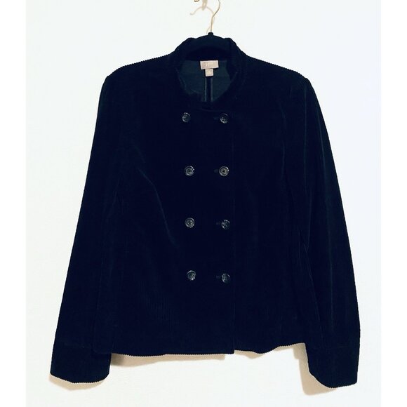 J Jill Jacket Womens Medium Black High Pile Corduroy Goth Military Minimalist - Picture 1 of 6
